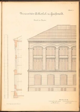 Universität Greifswald Bibliothek: Detail der Fassade: Schnitt und Ansicht