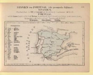 Spanien und Portugal (die pyrenäische Halbinsel). Spanien. Portugal, Grenzen, Gewässer, Städte