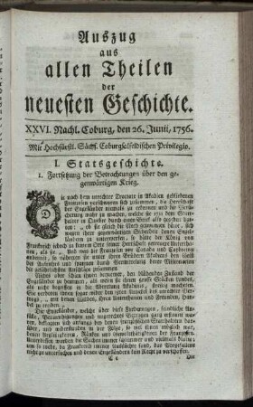 XXVI. Nachl. Coburg, den 26. Junii, 1756.