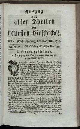 XXVI. Nachl. Coburg, den 26. Junii, 1756.