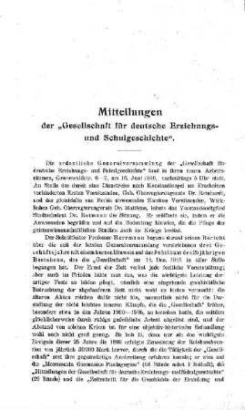 Mitteilungen der Gesellschaft für deutsche Erziehungs- und Schulgeschichte