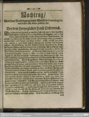 Nachtrag, Was seint Verfertigung dieses Wercks in Genealogicis, und sonsten, sich etwan geendert hat