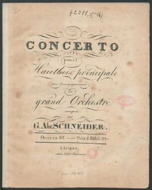 Concerto pour l'Hautbois principale avec Accompagnement de grand Orchestre : Oeuvre 87.