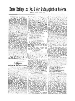 An unsere Leser und Leserinnen : erste Beilage zu Nr. 5 der Pädagogischen Reform