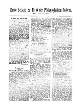 An unsere Leser und Leserinnen : erste Beilage zu Nr. 5 der Pädagogischen Reform