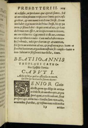 Beati Ioannis Theologi Catholica Epistola Tertia.