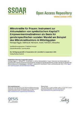 Mikrokredite für Frauen: Instrument zur Akkumulation von symbolischem Kapital?! Empowermentmaßnahmen als Basis für genderspezifischen sozialen Wandel am Beispiel des Mikrokreditsektors in Mittelägypten