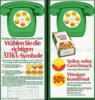 Werbezettel (Gewinnspiel) für "Atika"-Zigaretten