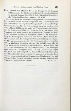 279 [Rezension] Kramp, Josef, Heilsbotschaft von Christus Jesus
