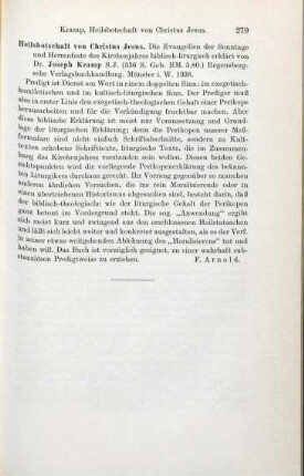279 [Rezension] Kramp, Josef, Heilsbotschaft von Christus Jesus
