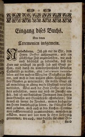 Eingang dises Buchs. Von denen Ceremonien insgemein.