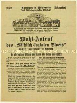 Aufruf des Völkisch-Sozialen Blocks zur Reichstagswahl am 4. Mai 1924