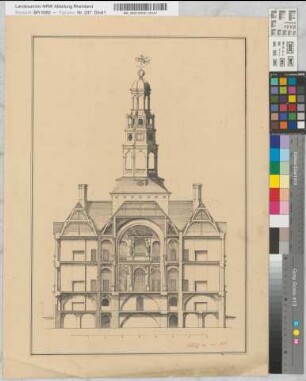 Entwurf einer Kirche. Z.T. kolorierte Probezeichnungen des Zimmerers Cornel Bücken aus Haaren. Ansichten