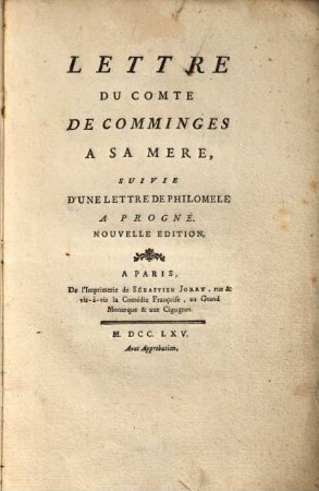 Lettre du Comte de Comminges à sa mère