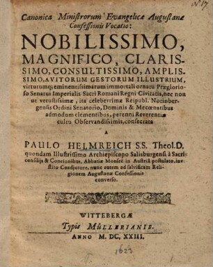 Canonica ministrorum Evangelicae Augustanae Confessionis vocatio ...