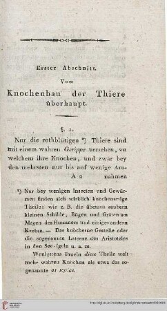 Erster Abschnitt: Vom Knochenbau der Thiere überhaupt