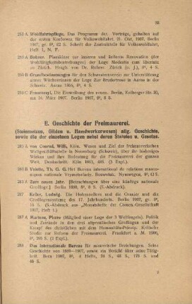 E. Geschichte der Freimaurerei