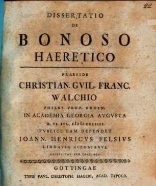 Dissertatio De Bonoso Haeretico