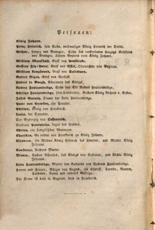 Shakspeare's dramatische Werke, 1. König Johann [u.a.]
