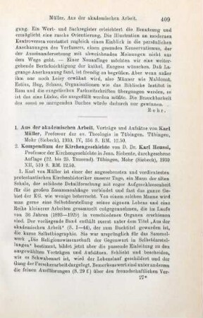 409-411 [Rezension] Müller, Karl Friedrich, Aus der akademischen Arbeit