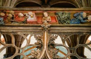 Frankreich. Bretagne. Morbihan. Chapelle Saint Fiacre. 15 Jahrhundert. Spätgotischer Lettner. Detail