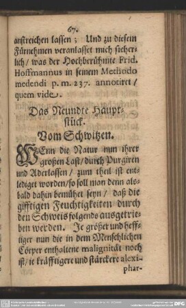 Das Neundte Hauptstück. Vom Schwitzen