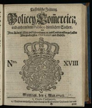 Nro. XVIII, Montags, den 5. May 1749