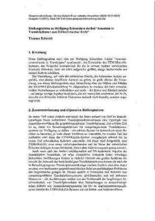 Stellungnahme zu Wolfgang Schneiders Artikel "Annotate in Transkriptionen aus DV-technischer Sicht"