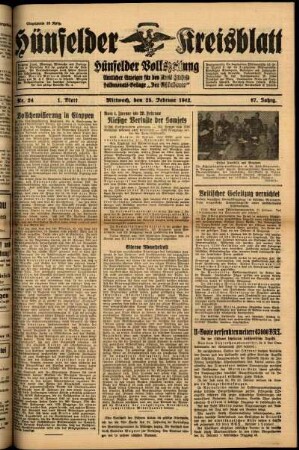 Erste Ausgabe vom Mittwoch, den 25. Februar 1942.