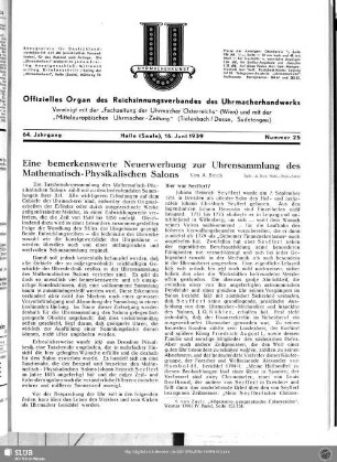 Eine bemerkenswerte Neuerwerbung zur Uhrensammlung des Mathematisch-Physikalischen Salons