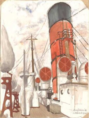 Wach, Hugo; New York (USA); Azoren; Gaeta (Italien); Portugal; Sardinien; Queenstown; Reisezeichnungen - Oberdeck der S. S. Andania (Perspektive)