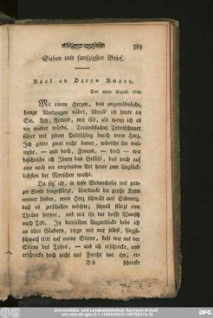 Sieben und funfzigster Brief. Karl an Baron Knorr.