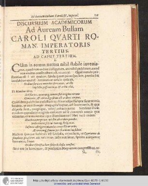 Discursuum Academicorum Ad Auream Bullam Caroli Qvarti Roman. Imperatoris Tertius. Ad Caput Tertium