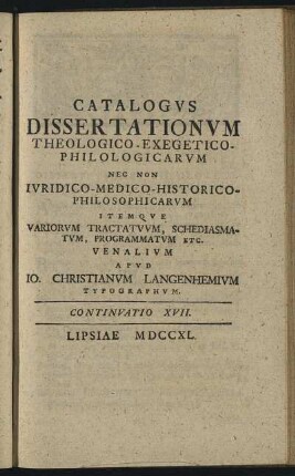 Continuatio XVII. Lipsiae M DCC XL.