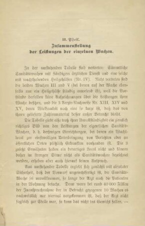 II. Theil. Zusammenstellung der Leistungen der einzelnen Wachen
