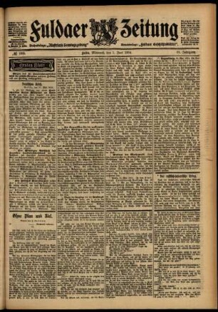 Erste Ausgabe vom Mittwoch, den 01. Juni 1904.
