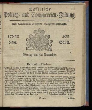49tes Stueck, Montag den 8ten December. 1783