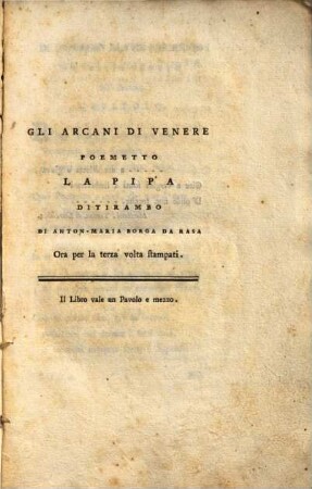 Gli Arcani Di Venere : La Pipa Ditirambo Di Anton-Maria Borga Da Rasa Ora per le terza volta stampati