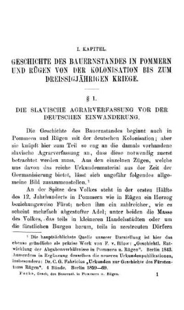 I. Kapitel. Geschichte Des Bauernstandes In Pommern Und Rügen Von Der Kolonisation Bis Zum Dreissigjährigen Kriege