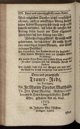 Drey und zwantzigste Trauer-Rede.