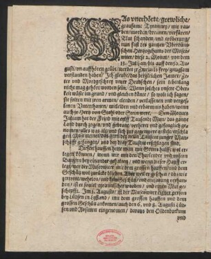 Was unerhörte/ grewliche/ grausame Tyranney/ mit rauben/ morden/ brennen/ verfüren/ Blut schanden und eröberung ...