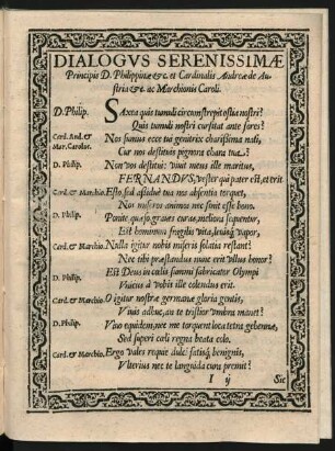 Dialogus Serenissimae Principis D. Philippinae etc. et Cardinali Andreae de Austria etc. ac Marchionis Caroli.