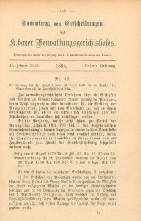 Fünfzehnter Band. 1894. Siebente Lieferung. - Nr. 42. - Nr. 46.