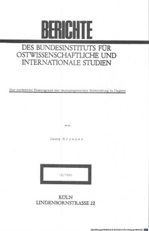 Der rechtliche Hintergrund der demographischen Entwicklung in Ungarn