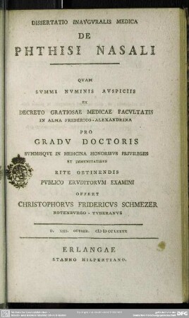 Dissertatio Inauguralis Medica De Phthisi Nasali
