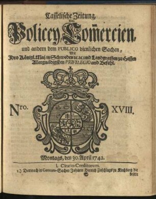 Nro. XVIII, Montags, den 30. April 1742