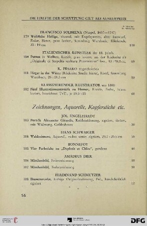Zeichnungen, Aquarelle, Kupferstiche etc. (Nr. 183-208)