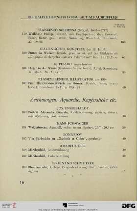 Zeichnungen, Aquarelle, Kupferstiche etc. (Nr. 183-208)
