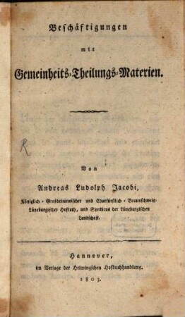 Beschäftigungen mit Gemeinheits-Theilungs-Materien