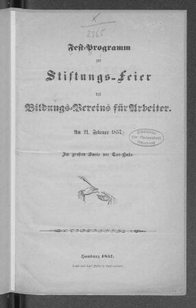 1857: Fest-Programm zur Stiftungs-Feier des Bildungsvereins für Arbeiter